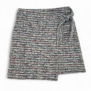 LOFT Wrap Mini Skirt Tweed Texture Small NWOT Side Tie Pastel Black‎ Blue Pink